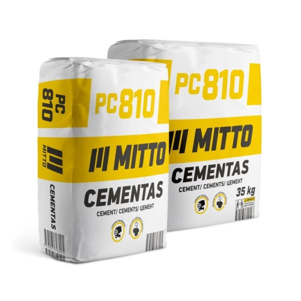 MITTO PC810 pilkas cementas 35kg maišas CEM II/A-L 42,5N klasės statybos darbams