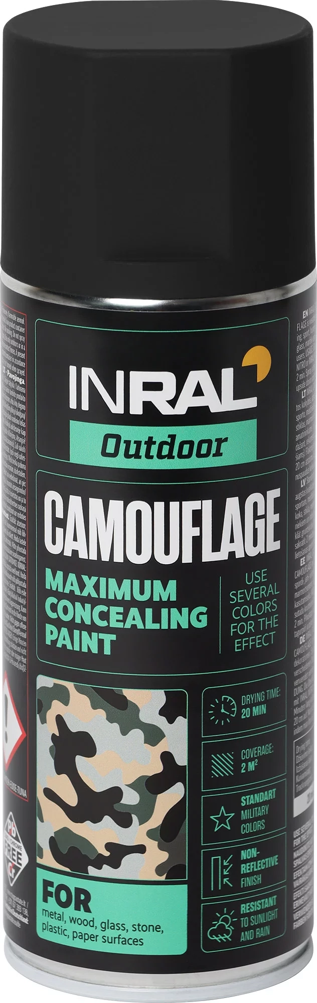 DAŽAI AEROZOLINIAI INRAL CAMOUFLAGE 400ML TAMSIAI JUODOS SPALVOS RAL9021