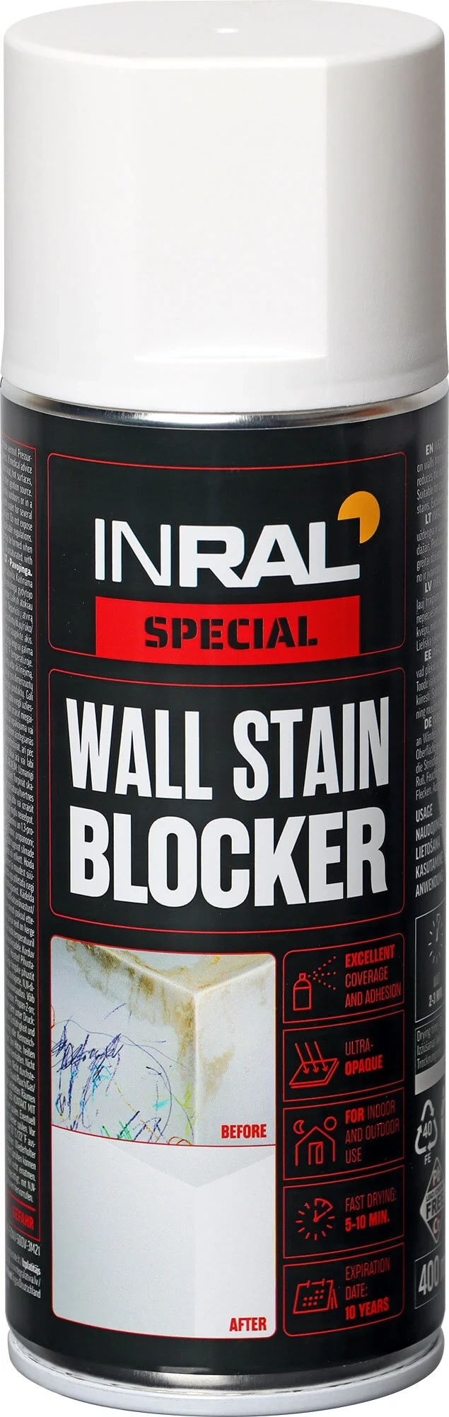 DAŽAI AEROZOLINIAI INRAL WALL STAIN BLOCKER 400ML BALTOS SPALVOS