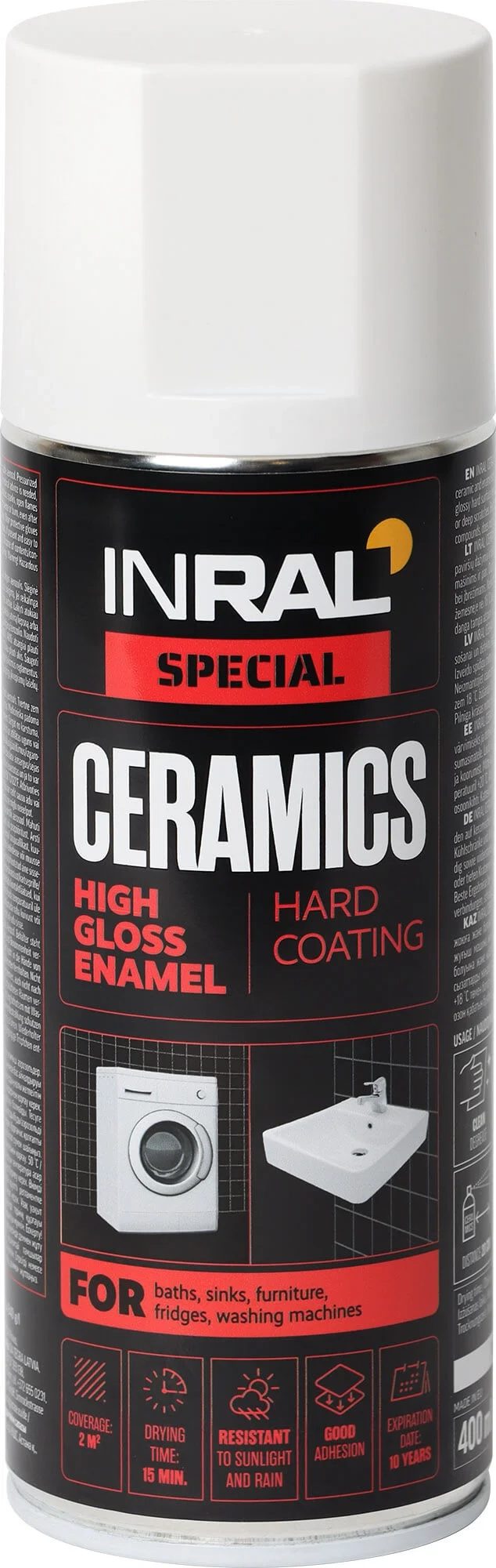 DAŽAI BLIZGIEMS PAVIRŠIAMS AEROZOLINIAI INRAL CERAMICS 400ML BALTOS SPALVOS RAL9003