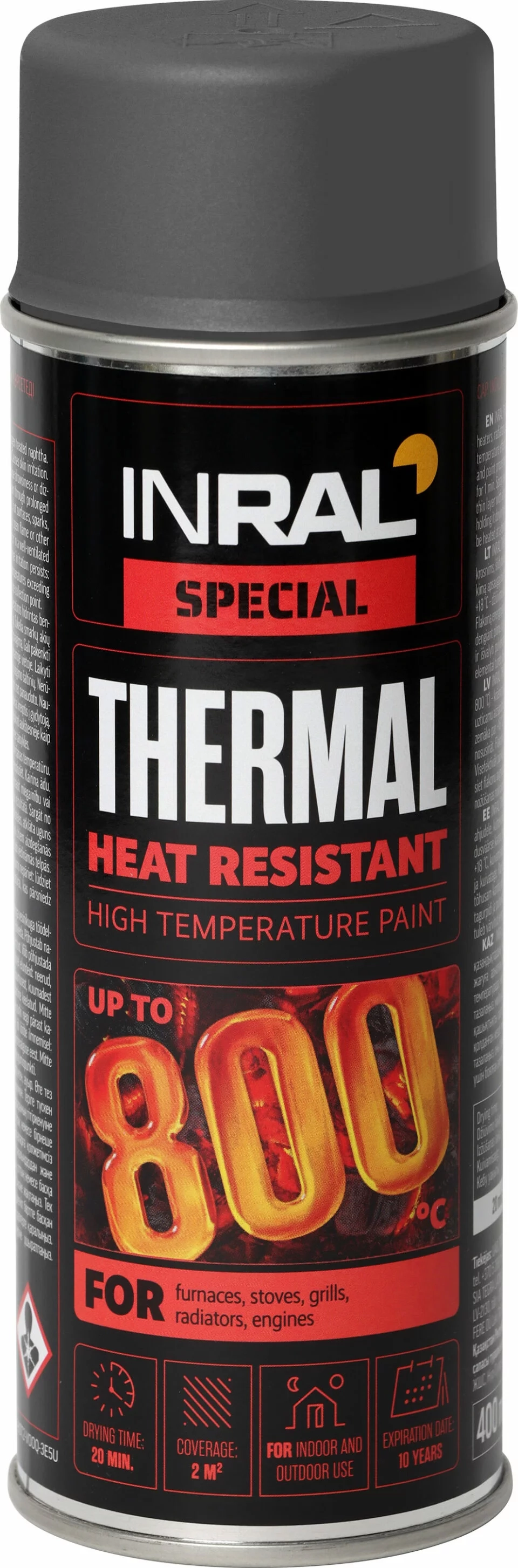 DAŽAI KARŠČIUI ATSPARŪS AEROZOLINIAI INRAL THERMAL 400ML TAMSIAI PILKOS SPALVOS RAL7016
