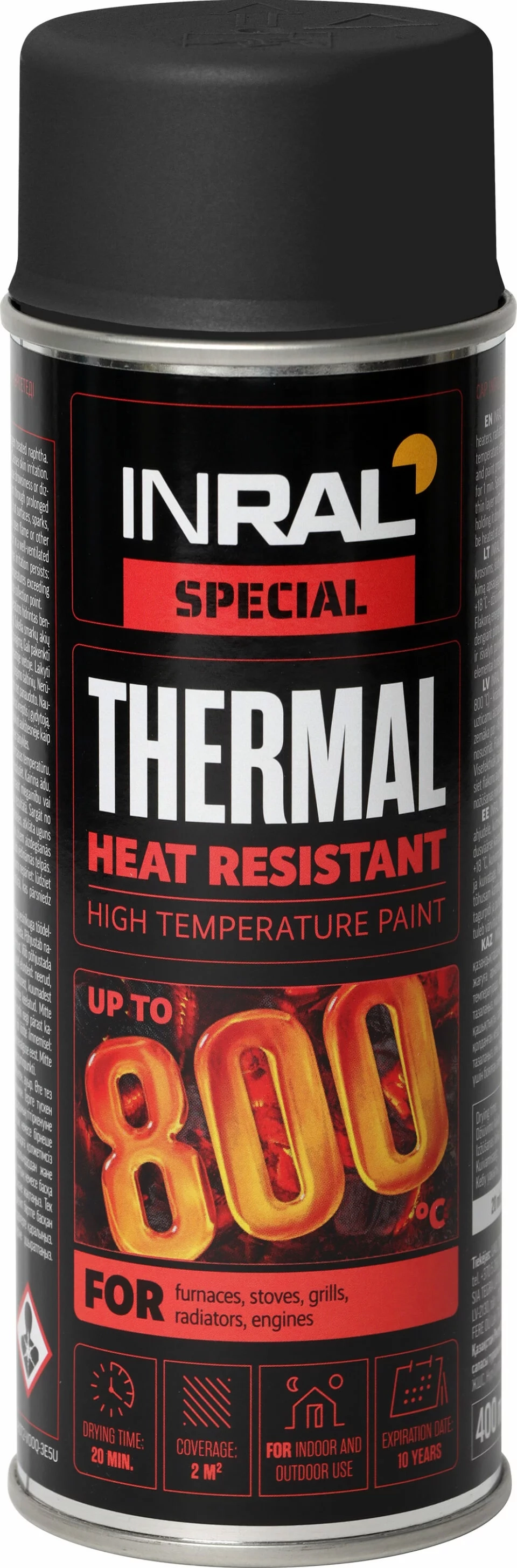 DAŽAI KARŠČIUI ATSPARŪS AEROZOLINIAI INRAL THERMAL 400ML JUODOS SPALVOS RAL9011