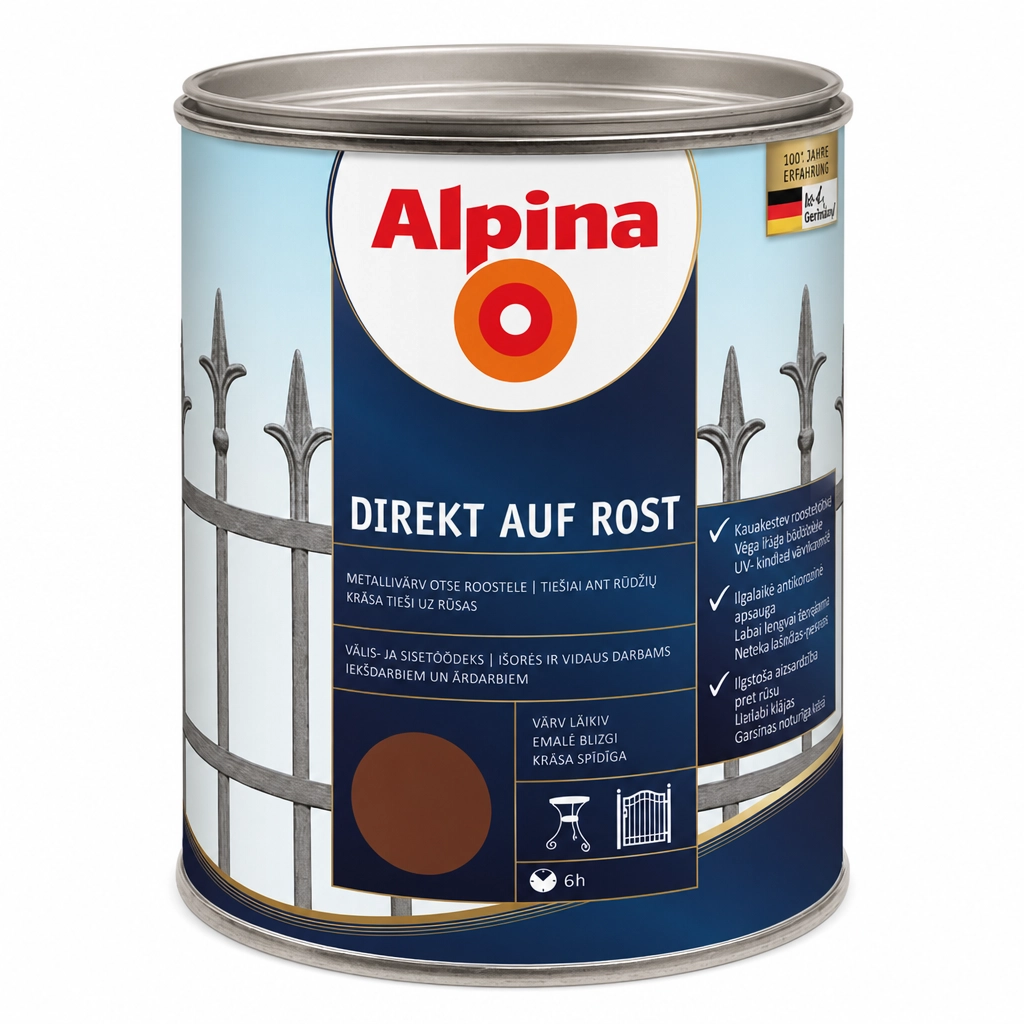 DAŽAI METALO ANTIKOROZINIAI ALPINA DIREKT AUF ROST 2.5L RUDOS SPALVOS RAL8011