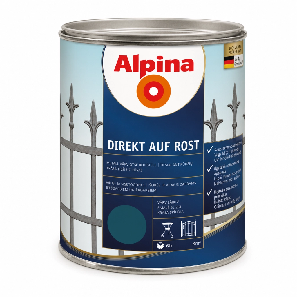 DAŽAI METALO ANTIKOROZINIAI ALPINA DIREKT AUF ROST 2.5L MĖLYNOS SPALVOS RAL5010
