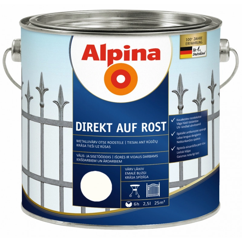 DAŽAI METALO ANTIKOROZINIAI ALPINA DIREKT AUF ROST 2.5L DRAMBLIO KAULO SPALVOS RAL1015
