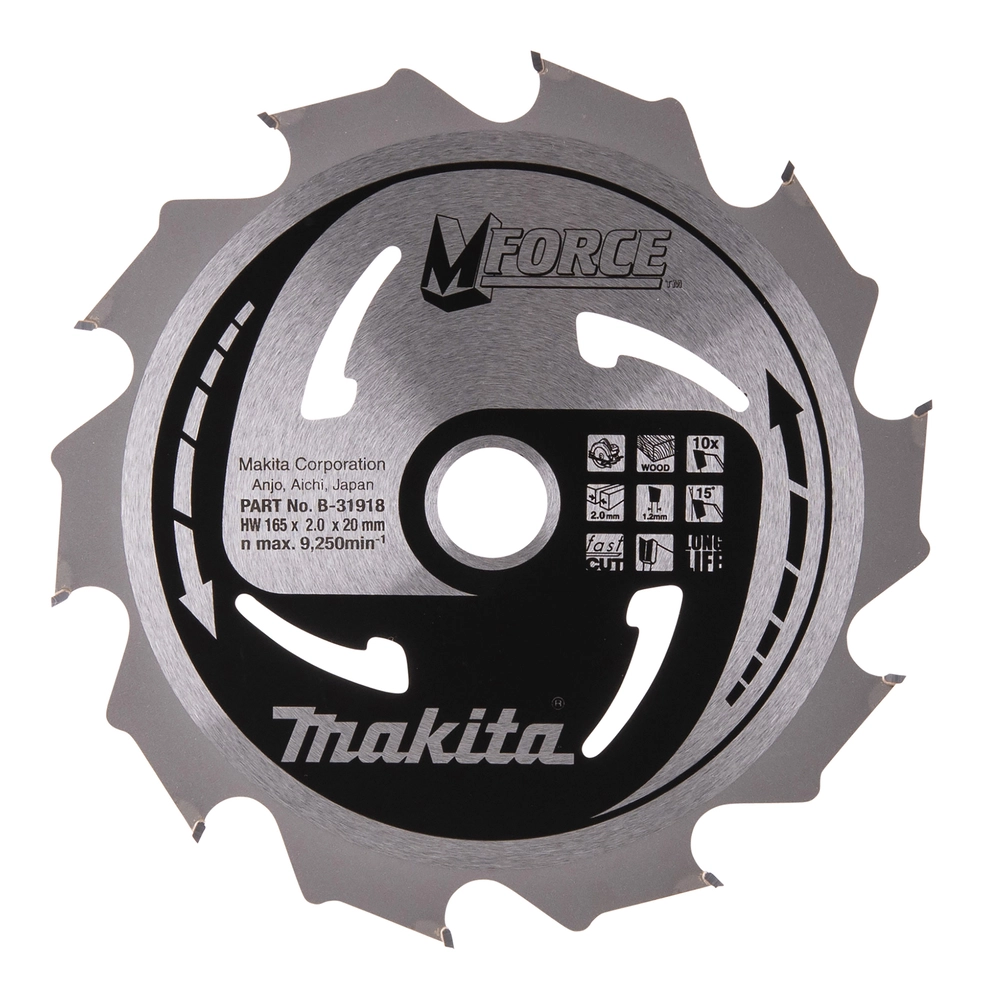 Makita M-Force B-31918 pjovimo diskas medienai 165mm skersmens su 10 karbido dantų