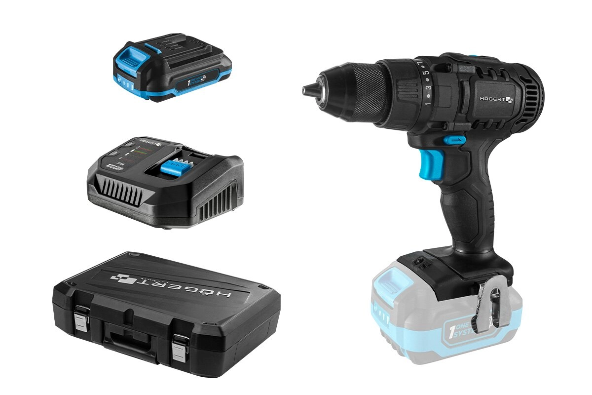 GRĘŽTUVAS AKUMULIATORINIS HOGERT TECHNIK 18V + BALERIJA 2AH