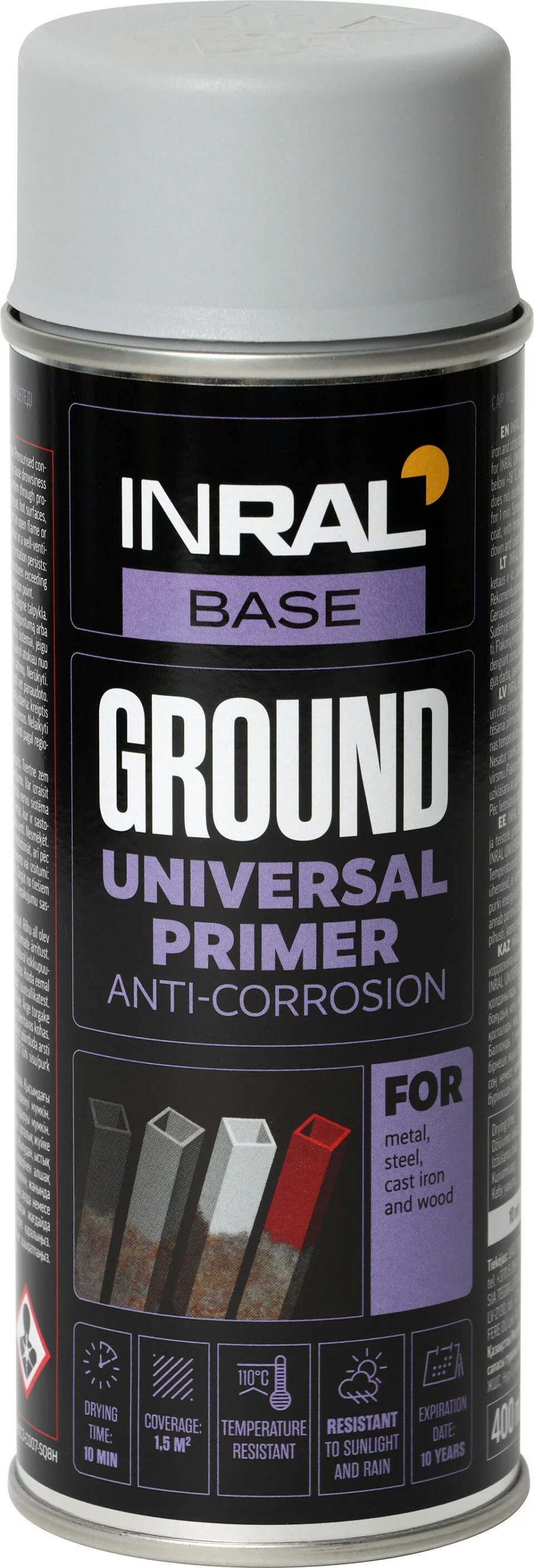 GRUNTAS ANTIKOROZINIS AEROZOLINIS INRAL GROUND 400ML PILKOS SPALVOS