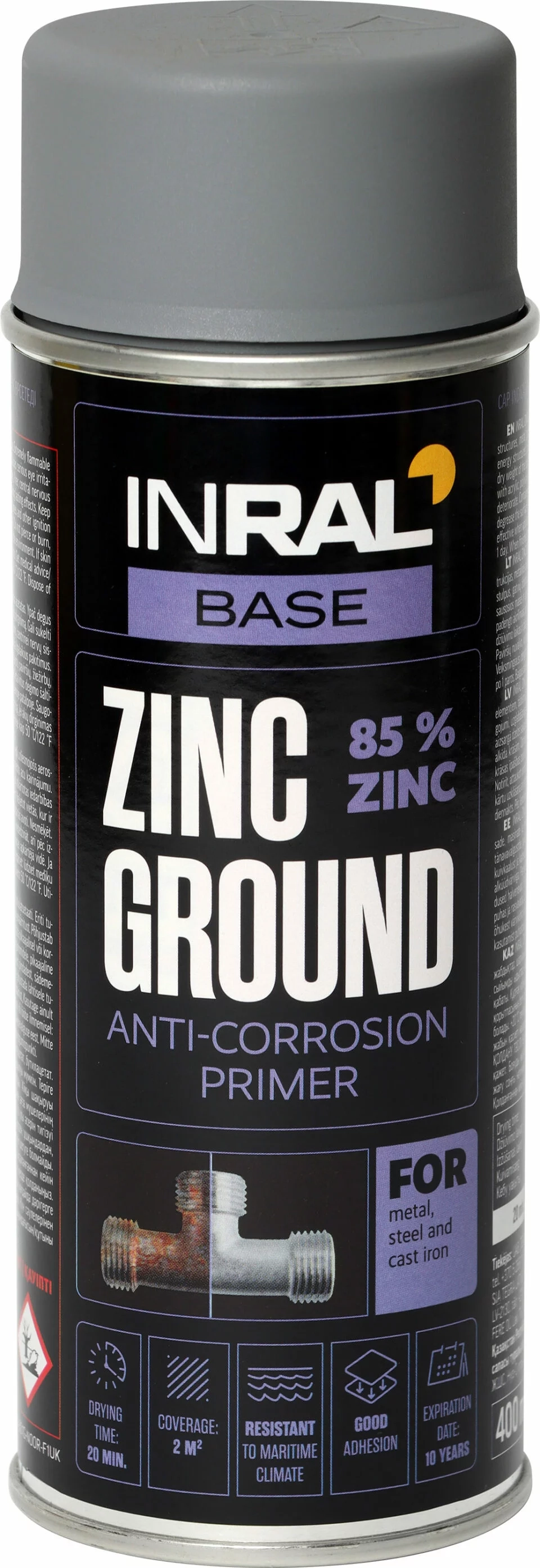GRUNTAS ANTIKOROZINIS AEROZOLINIS INRAL ZINC GROUND 400ML CINKO SPALVOS