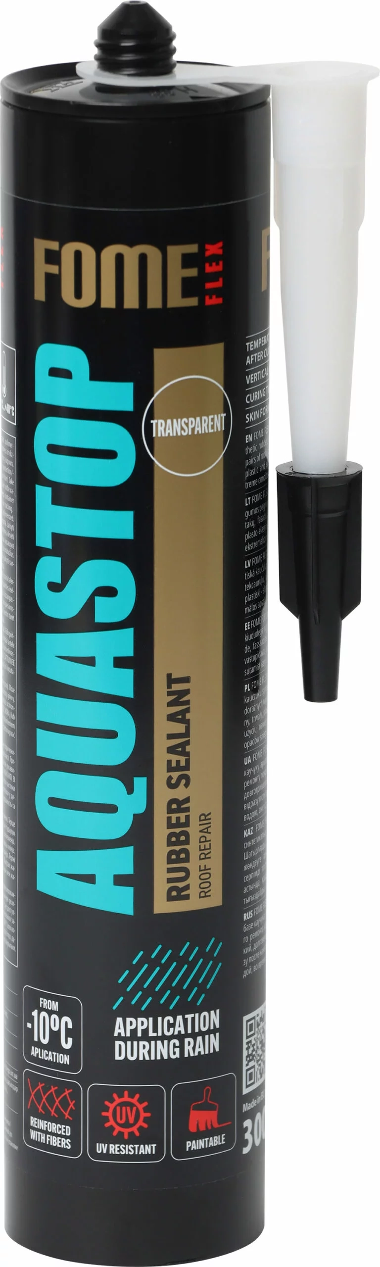 FOME FLEX AQUASTOP 300ml skaidrus hermetikas stogų sandarinimui su armuojančiais plaušeliais