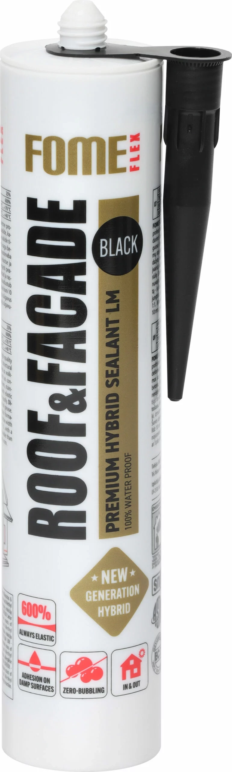 FOME FLEX ROOF&FACADE juodas hibridinis hermetikas 300ml stogų ir fasadų sandarinimui