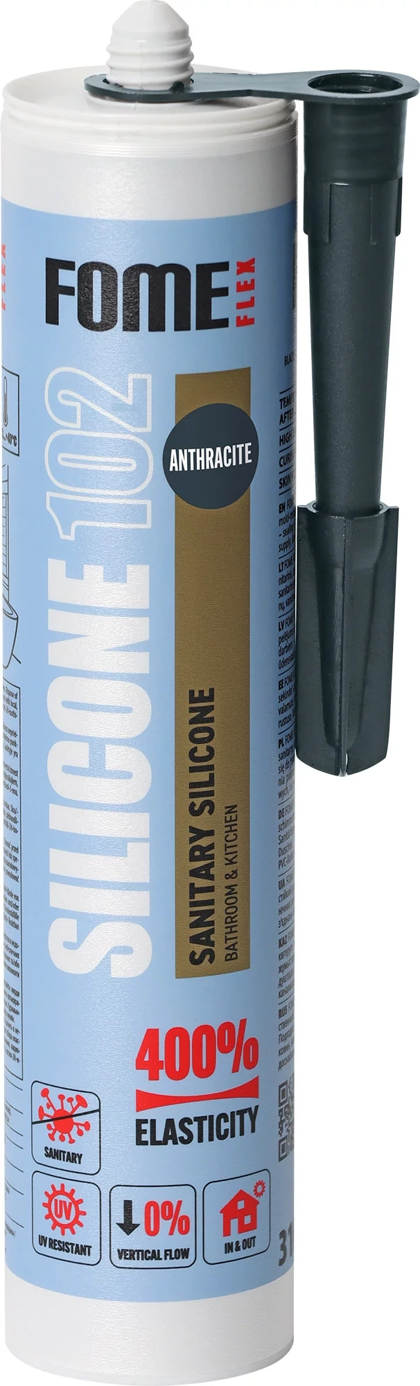 FOME FLEX SANITARY SILICONE 102 antracito spalvos sanitarinis hermetikas 310ml vonios kambariui