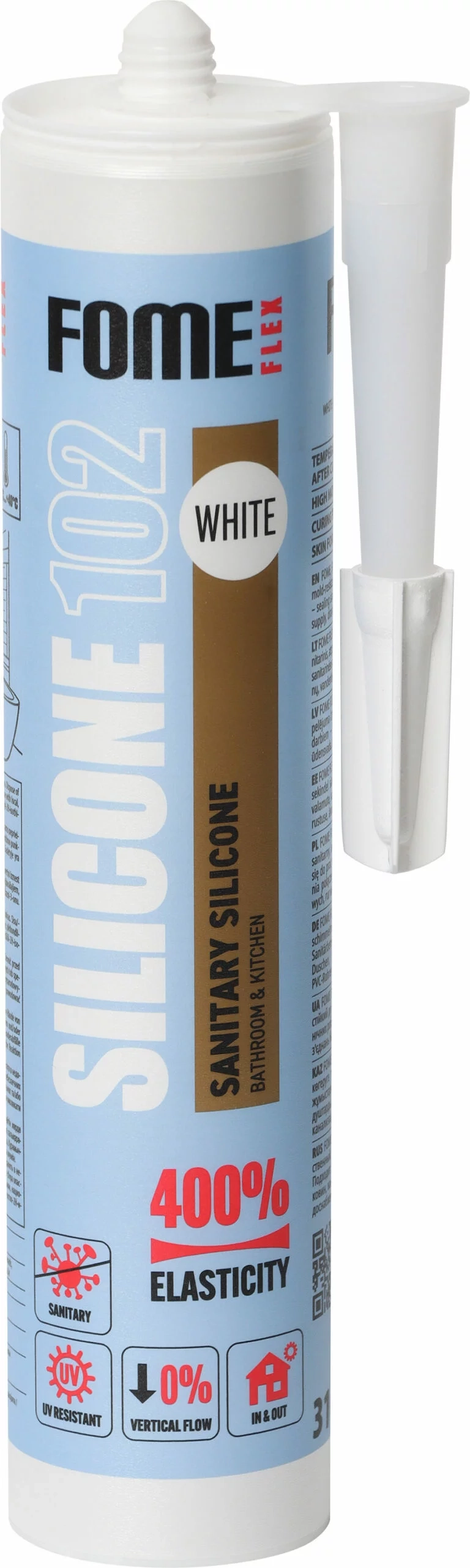 FOME FLEX SANITARY SILICONE 102 baltas sanitarinis silikoninis hermetikas 310ml vonios kambariui