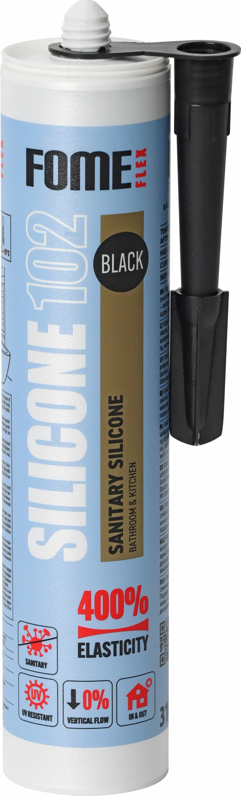 HERMETIKAS FOME FLEX SANITARY SILICONE 102 310ML JUODOS SPALVOS