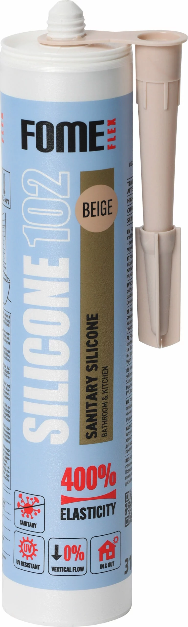 FOME FLEX sanitarinis silikoninis hermetikas 102 smelio spalvos 310ml tūbelė vonios sandarinimui
