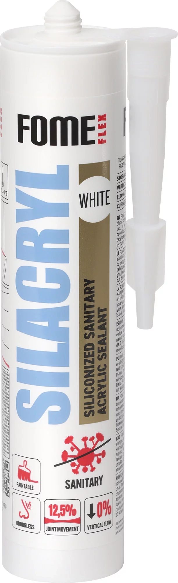FOME FLEX SILACRYL 300ml baltas hermetikas vonios kambario sandarinimui