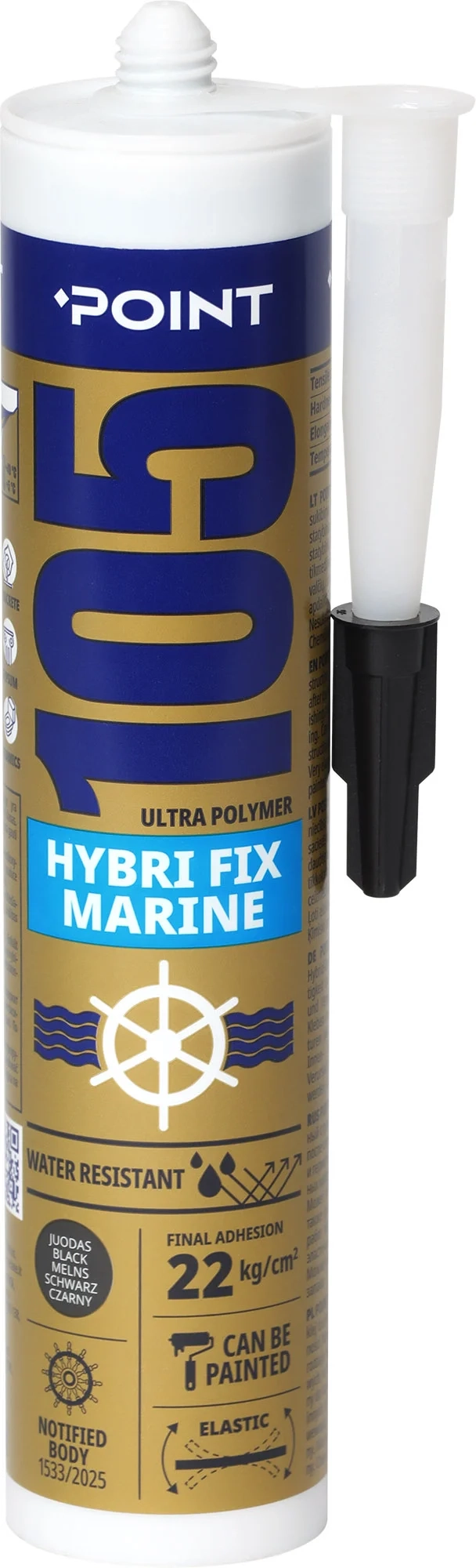 POINT 105 HYBRI FIX MARINE hibridiniai montavimo klijai ir hermetikas 290ml juodos spalvos valčių ir stogų remontui