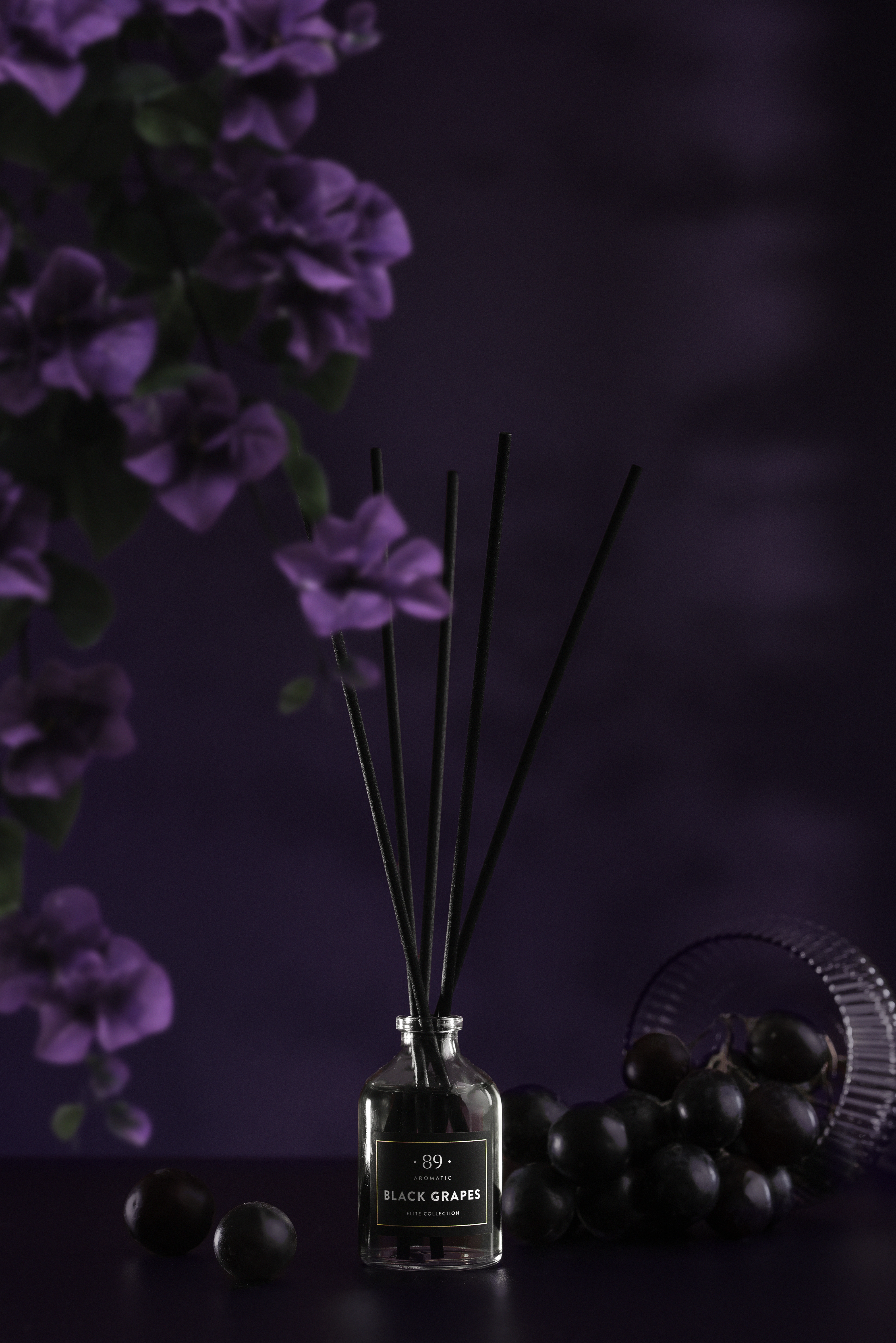 Elegantiškos presuoto pluošto lazdelės namų kvapui Black Grapes 50ml