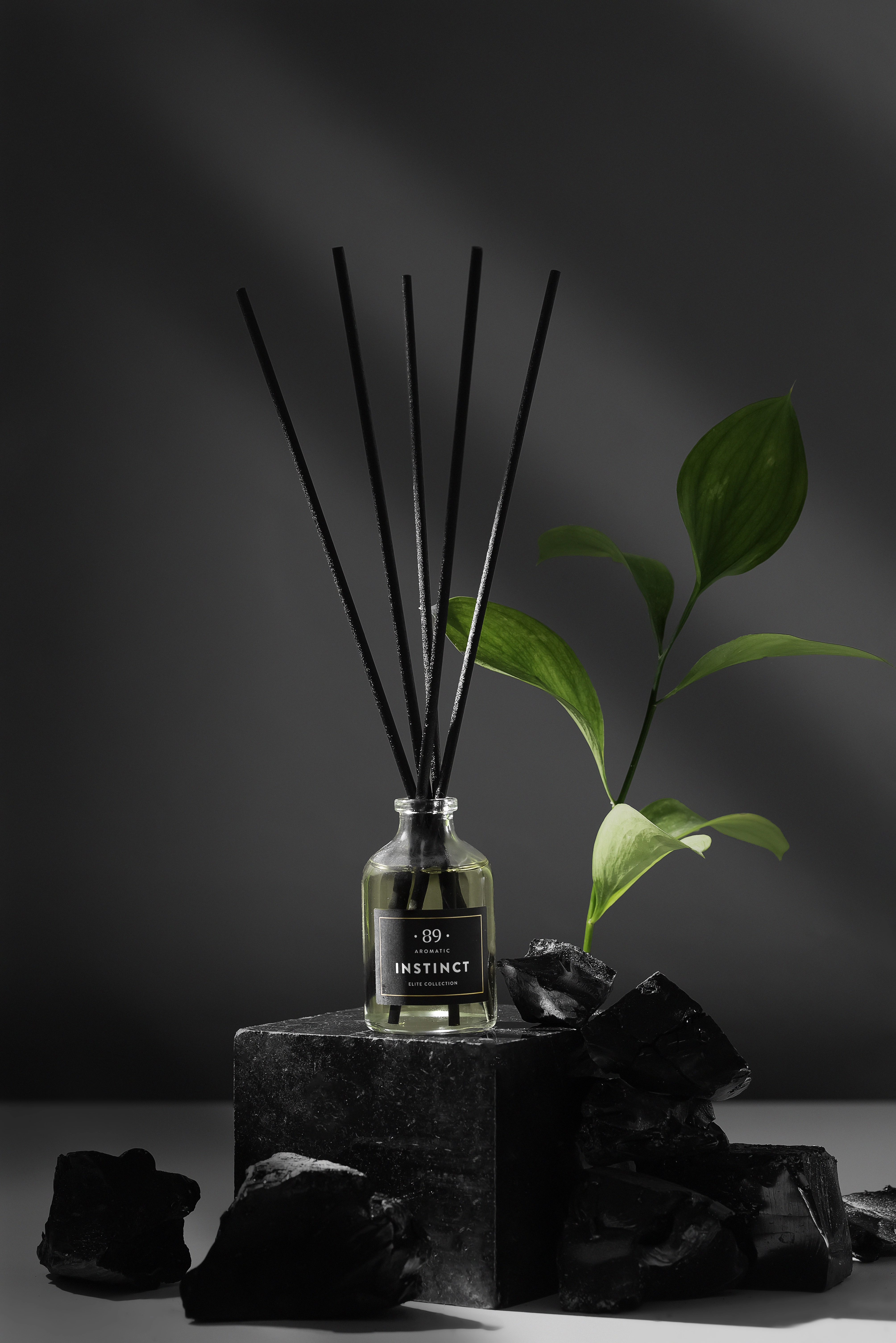 Prabangus aliejinis namų kvapas INSTINCT 50ml su presuoto pluošto lazdelėmis