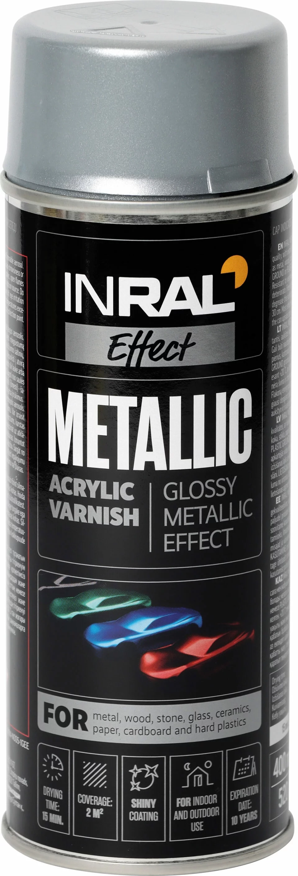 LAKAS AKRILINIS AEROZOLINIS INRAL METALLIC 400ML SIDABRINĖS SPALVOS