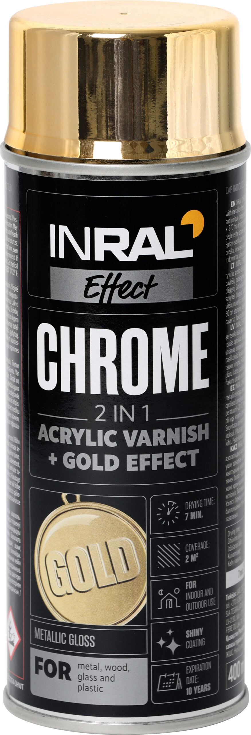 LAKAS AKRILINIS AEROZOLINIS INRAL CHROME 400ML AUKSINĖS SPALVOS