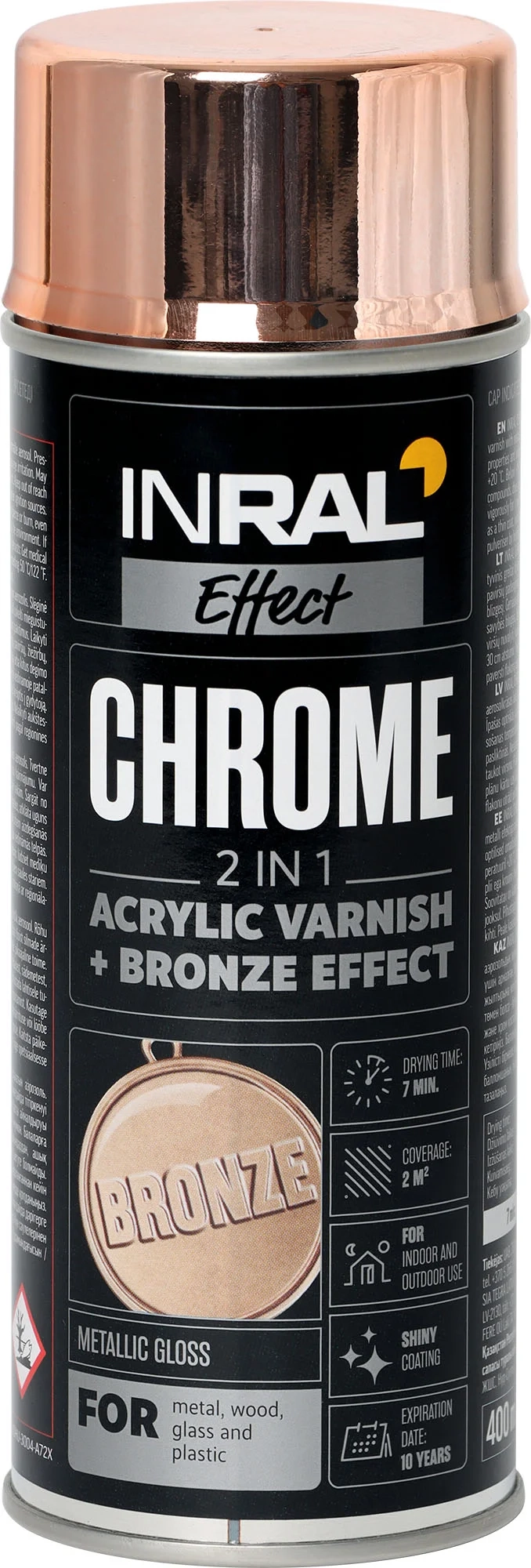 LAKAS AKRILINIS AEROZOLINIS INRAL CHROME 400ML BRONZINĖS SPALVOS
