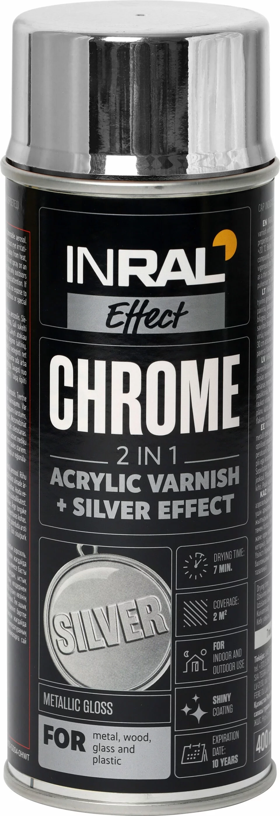 LAKAS AKRILINIS AEROZOLINIS INRAL CHROME 400ML SIDABRINĖS SPALVOS