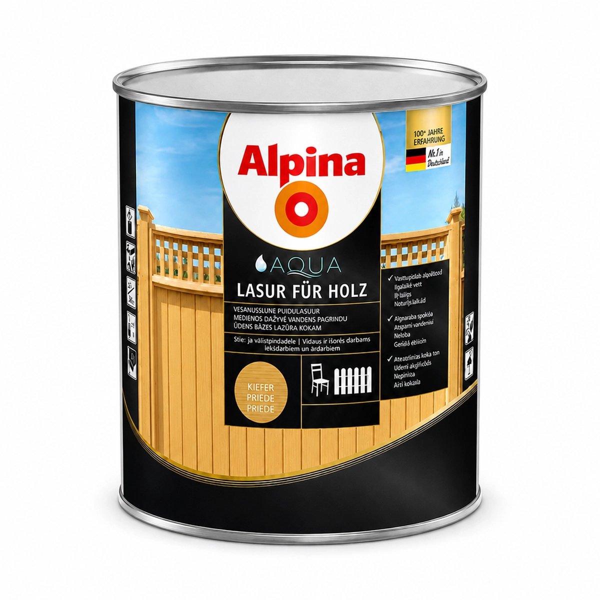 LAZŪRA MEDIENAI ALPINA AQUA HOLZLASUR 10L PUŠIES SPALVOS