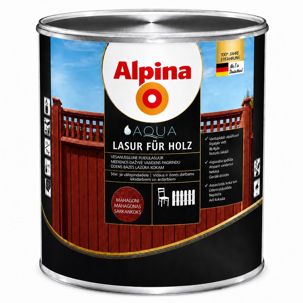LAZŪRA MEDIENAI ALPINA AQUA HOLZLASUR 0.75L RAUDONMEDŽIO SPALVOS
