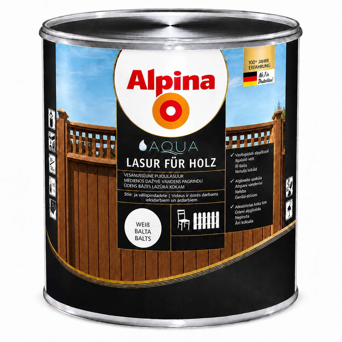 LAZŪRA MEDIENAI ALPINA AQUA HOLZLASUR 10L BALTOS SPALVOS