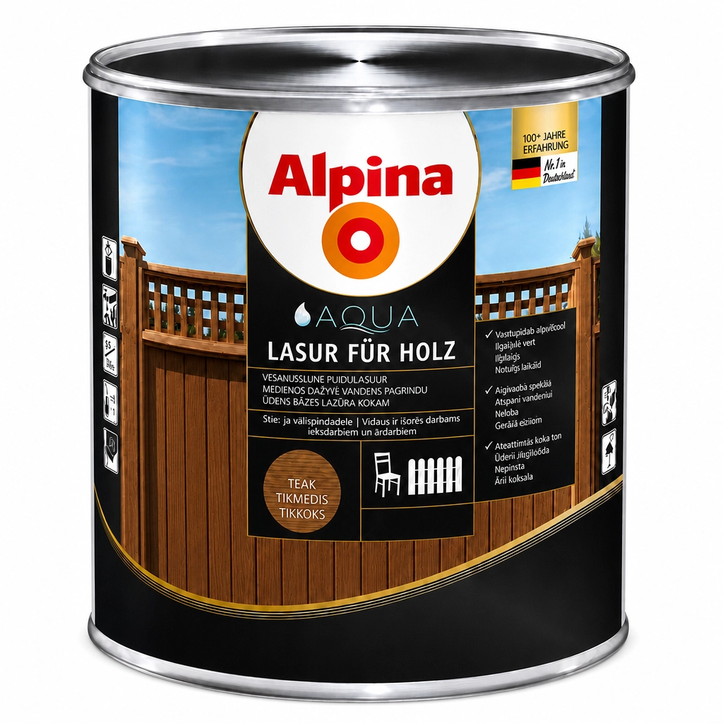 LAZŪRA MEDIENAI ALPINA AQUA HOLZLASUR 0.75L TIKMEDŽIO SPALVOS