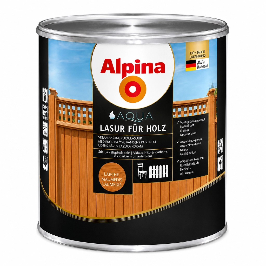 LAZŪRA MEDIENAI ALPINA AQUA HOLZLASUR 0.75L MAUMEDŽIO SPALVOS