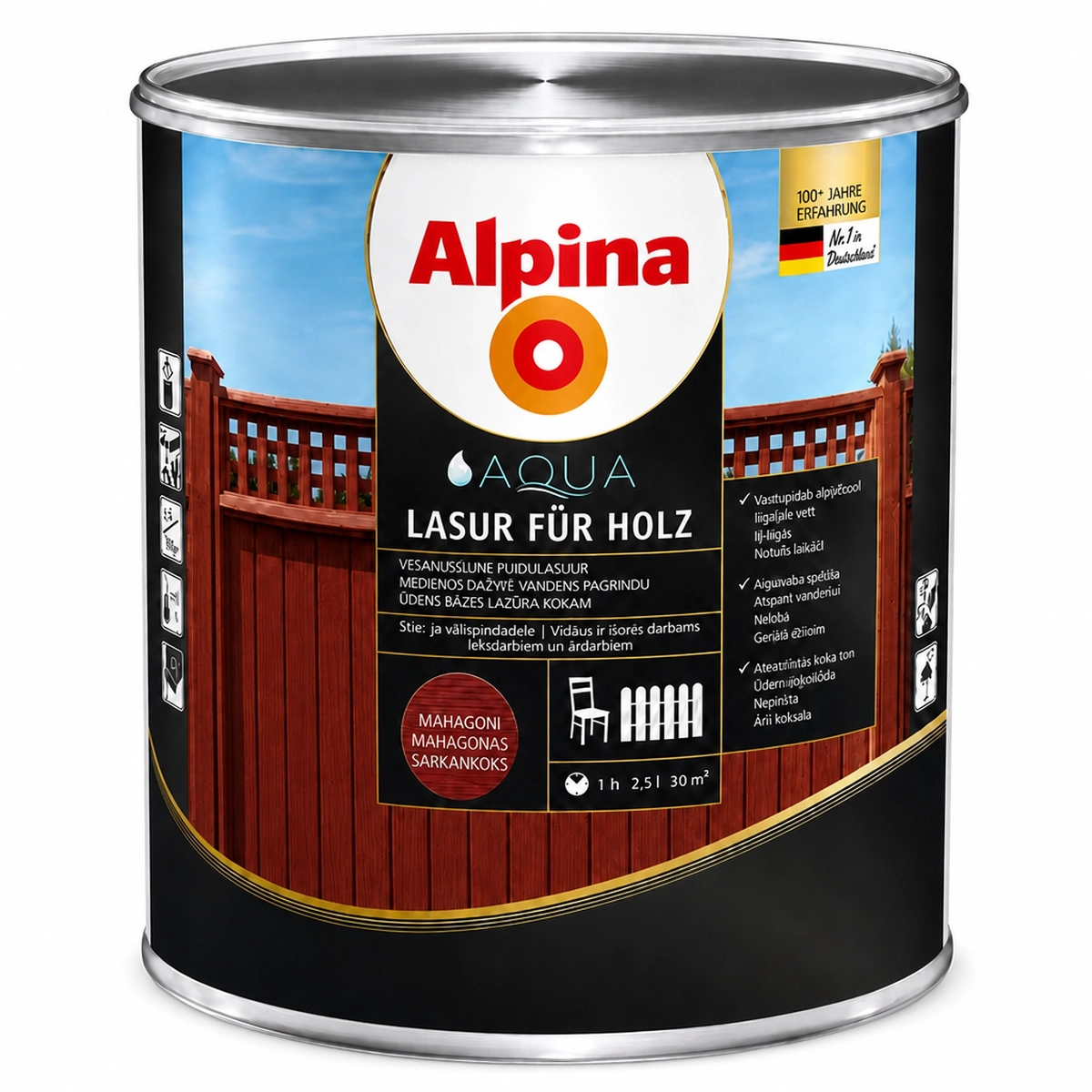 LAZŪRA MEDIENAI ALPINA AQUA HOLZLASUR 2.5L RAUDONMEDŽIO SPALVOS