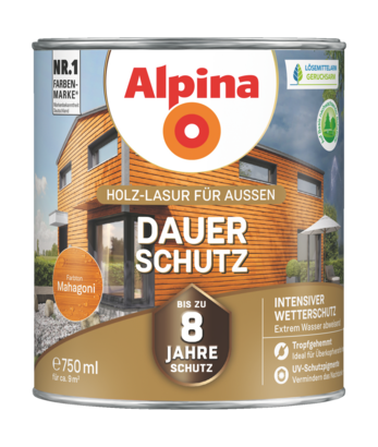 LAZŪRA MEDIENAI ALPINA DAUER-SCHUTZ MAHAGONI 0.75L RAUDONMEDŽIO SPALVOS