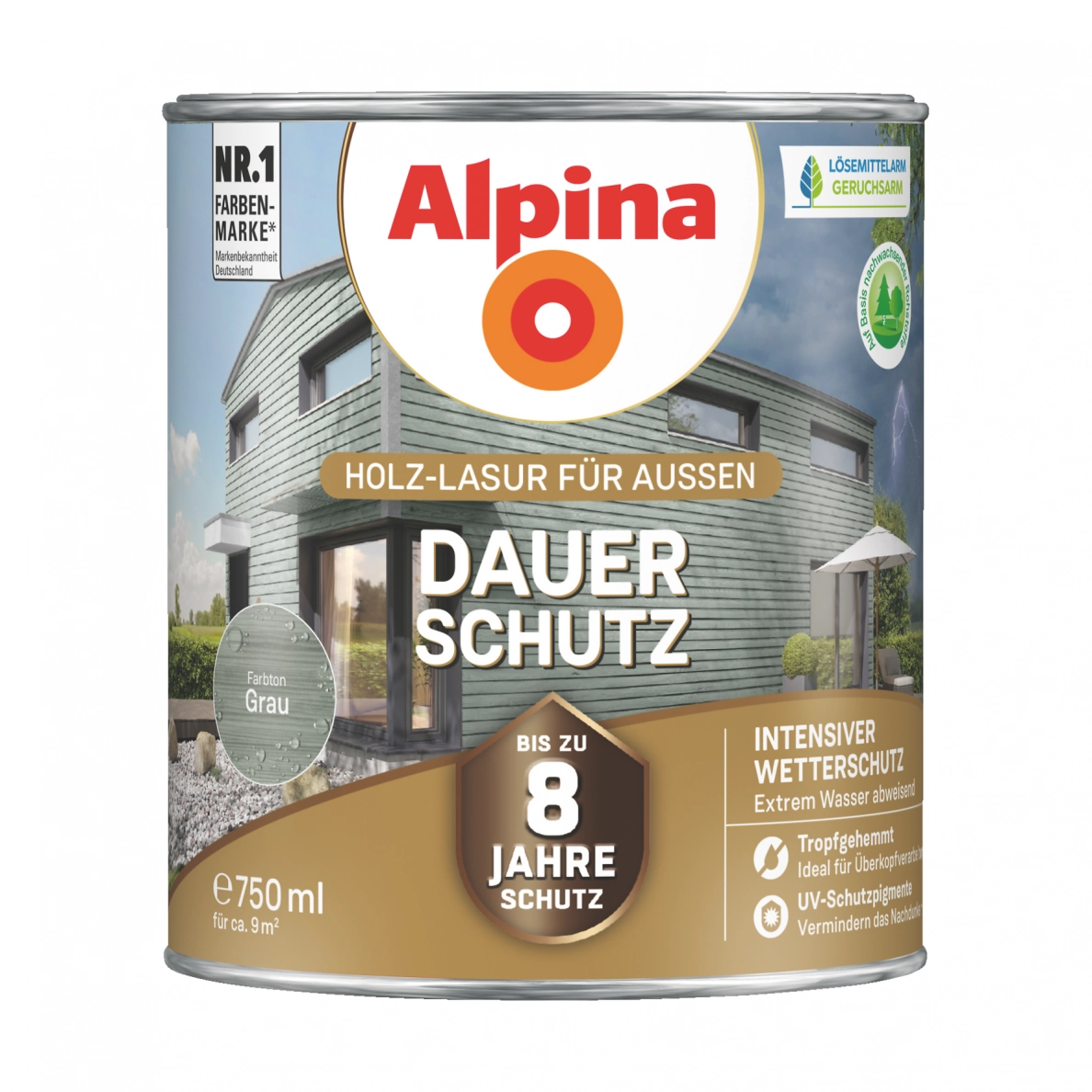 LAZŪRA MEDIENAI ALPINA DAUER-SCHUTZ 0.75L PILKOS SPALVOS