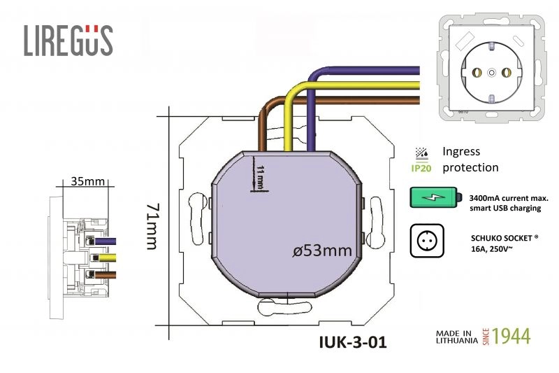 Matinės baltos spalvos lizdas be rėmelio Liregus Modern