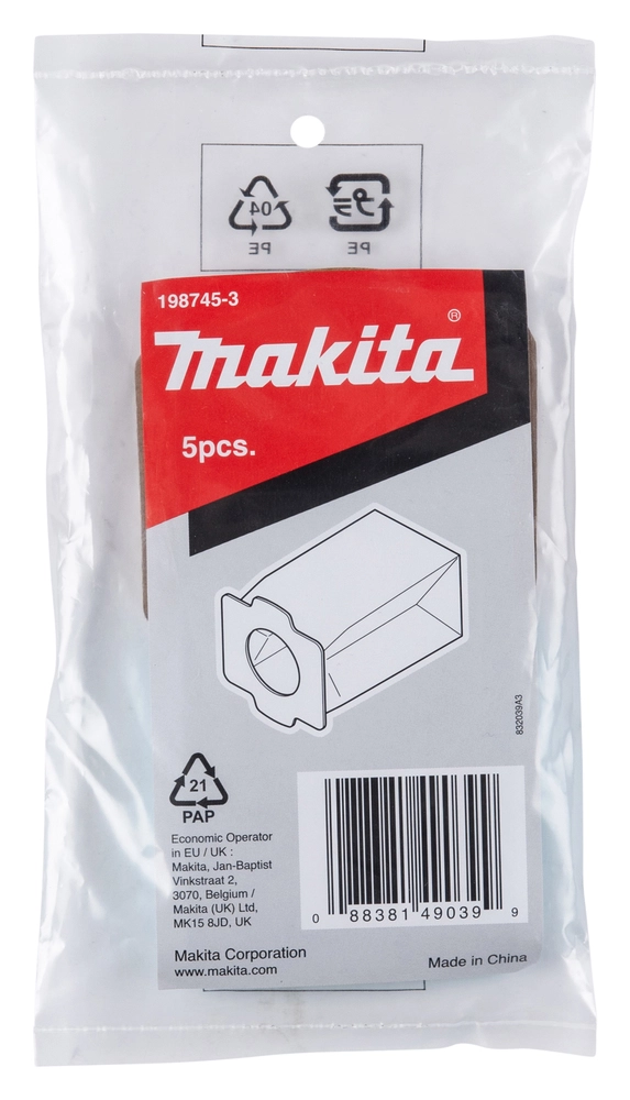 Originalūs Makita popieriniai maišeliai akumuliatoriams siurbliams
