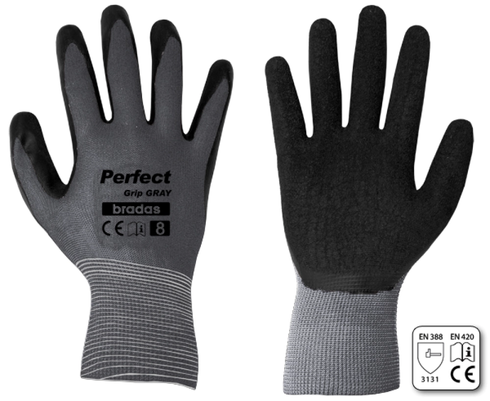 PIRŠTINĖS LATEKSINĖS PERFECT GRIP GRAY D-8 PILKOS SPALVOS
