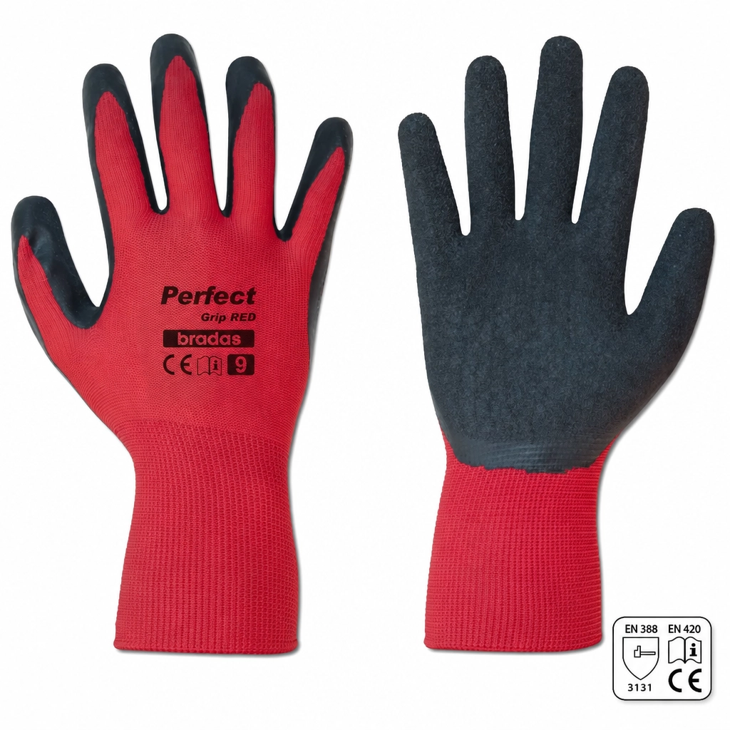 PIRŠTINĖS LATEKSINĖS PERFECT GRIP RED D-9 RAUDONOS SPALVOS