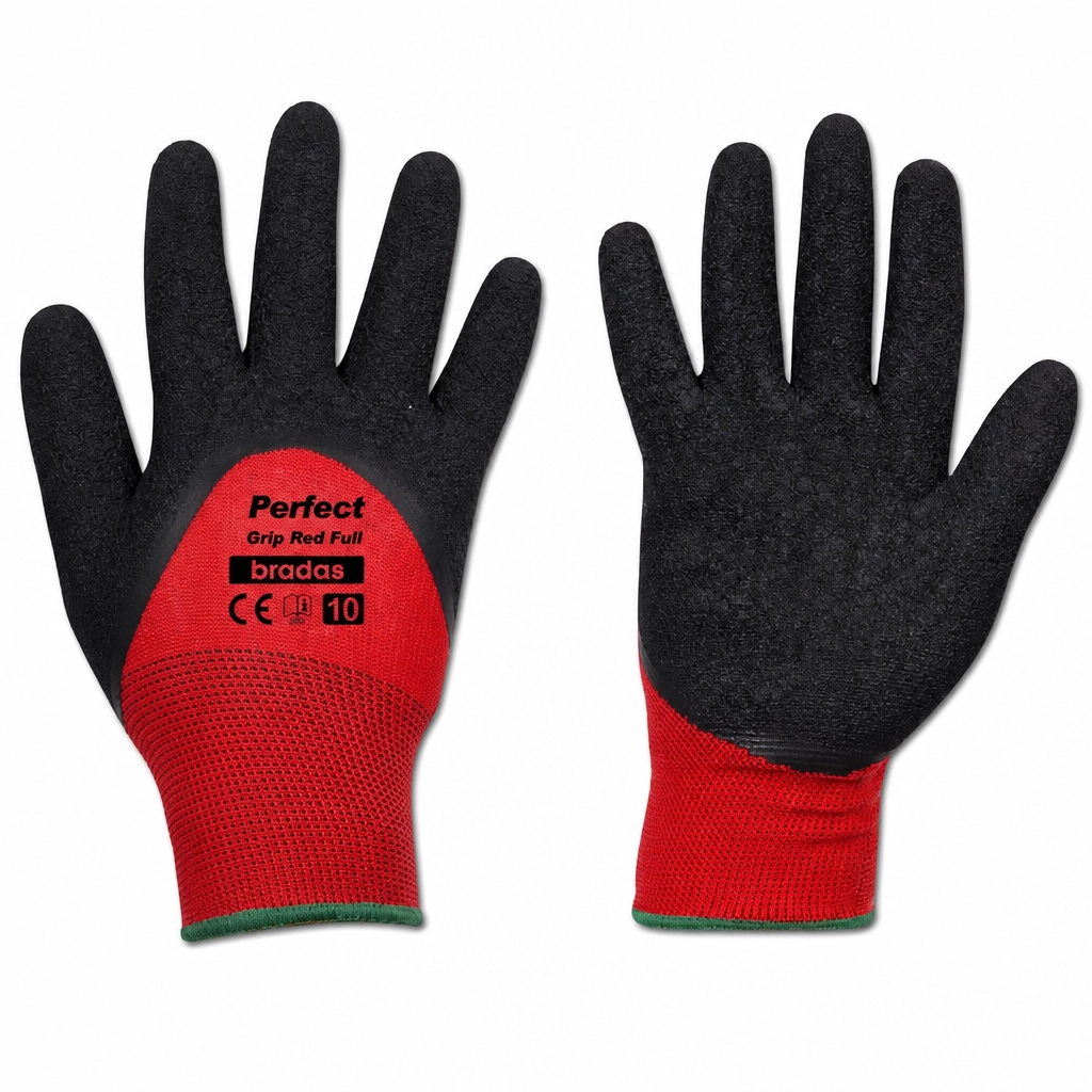 PIRŠTINĖS LATEKSINĖS PERFECT GRIP RED FULL D-10 RAUDONOS SPALVOS