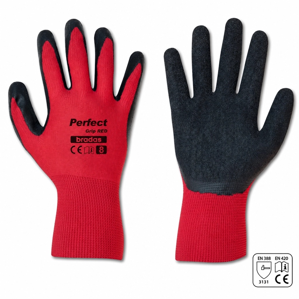 PIRŠTINĖS LATEKSINĖS PERFECT GRIP RED D-8 RAUDONOS SPALVOS