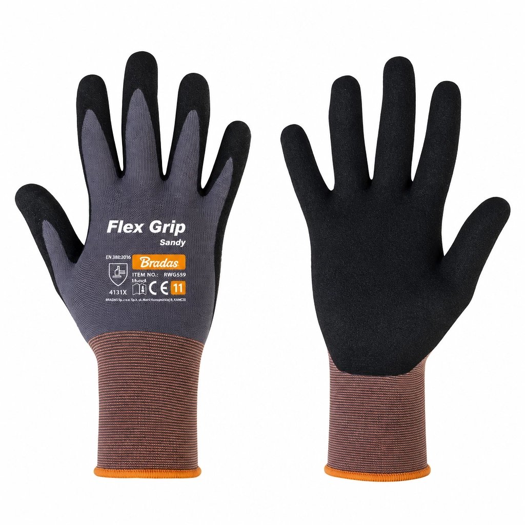 PIRŠTINĖS NITRILINĖS APSAUGINĖS FLEX GRIP SANDY D-11