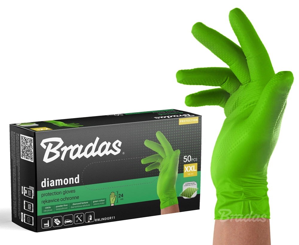 PIRŠTINĖS VIENKARTINĖS NITRILINĖS XXL DYDIS ŽALIOS DIAMOND