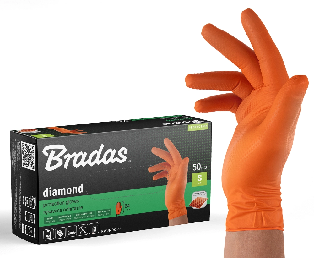 PIRŠTINĖS VIENKARTINĖS NITRILINĖS S DYDIS ORANŽINĖS DIAMOND