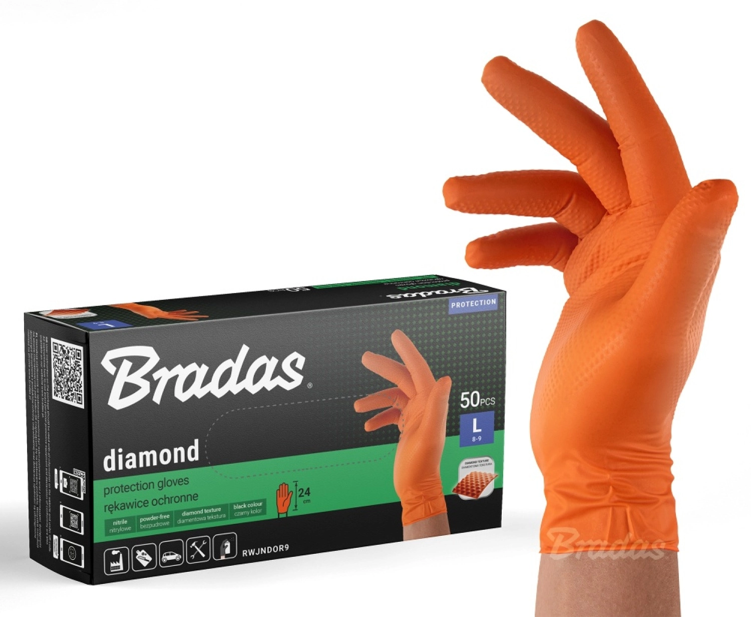 PIRŠTINĖS NITRILINĖS D-L ORANŽINĖS DIAMOND