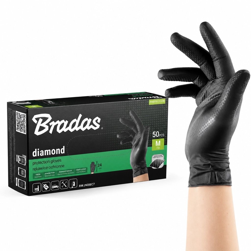 PIRŠTINĖS VIENKARTINĖS NITRILINĖS M DYDIS JUODOS DIAMOND