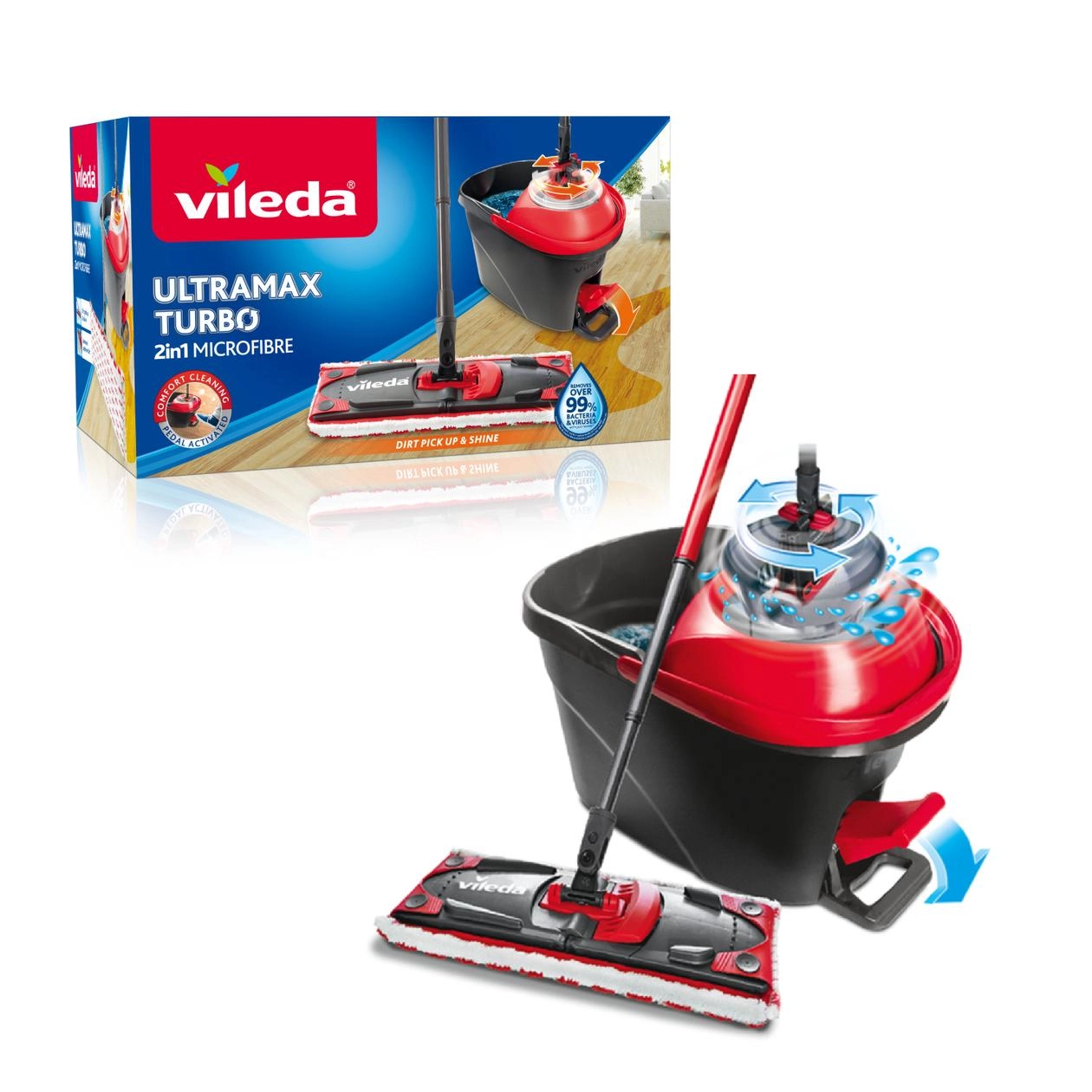 RINKINYS GRINDŲ PLOVIMO VILEDA ULTRAMAX TURBO JUODA/RAUDONA SPALVA