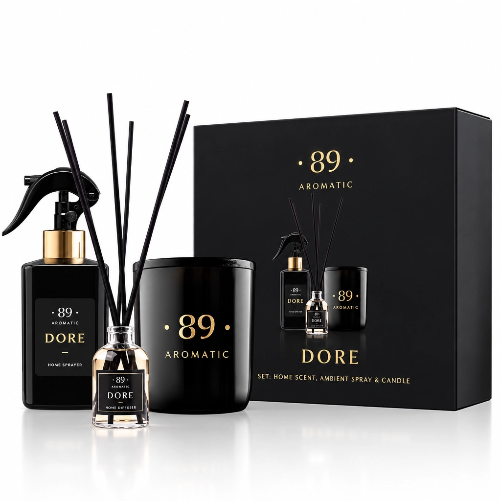DORE AROMATIC 89 namų kvapų rinkinys su žvake ir purškikliu