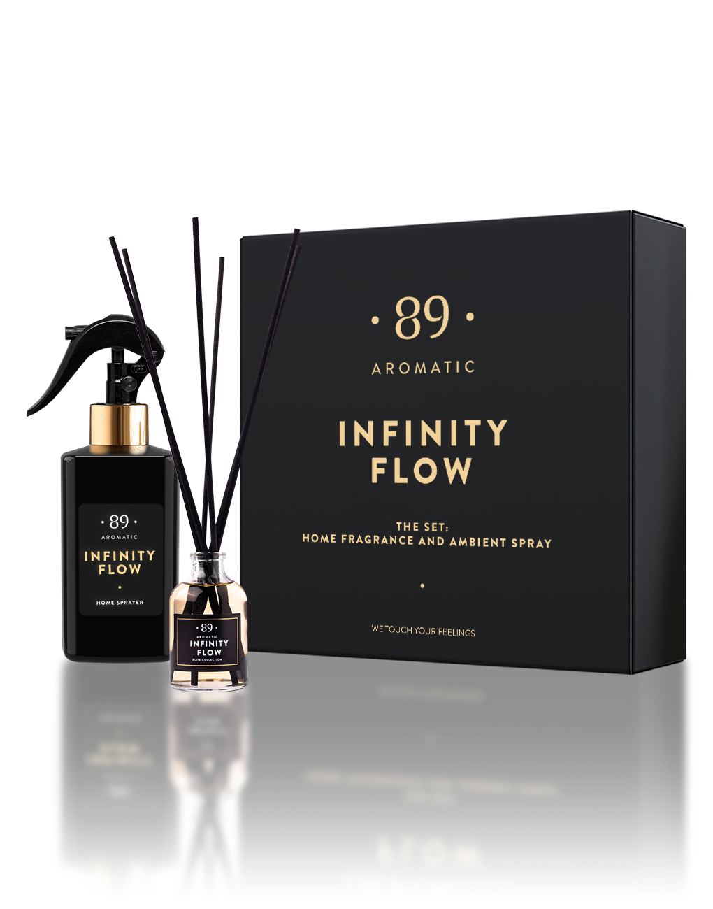 RINKINYS NAMŲ KVAPAS SU LAZDELĖMIS IR PURŠKIAMAS INFINITY FLOW AROMATIC 89