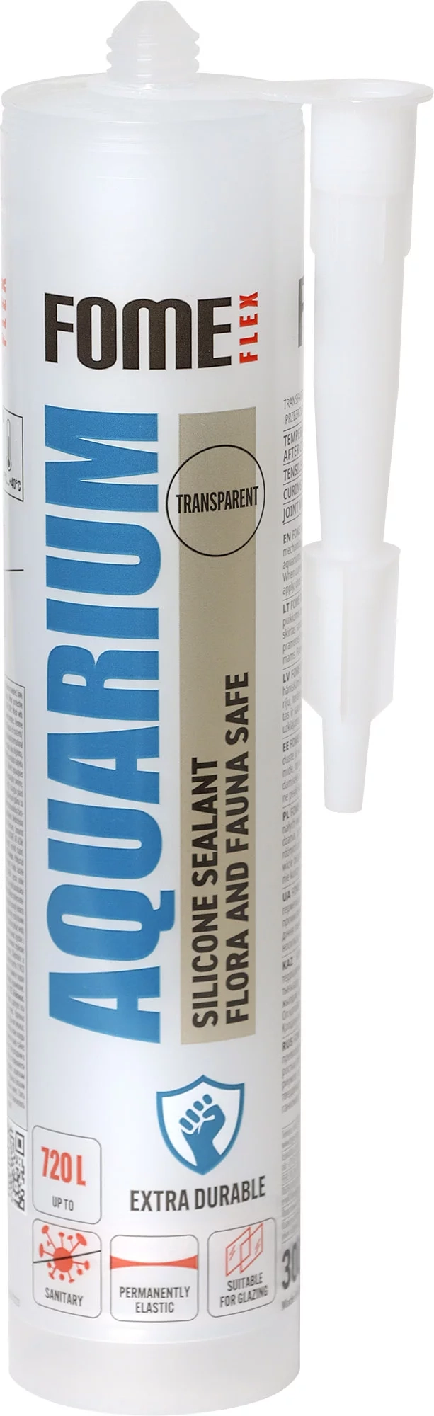 FOME FLEX AQUARIUM 300ml skaidrus silikoninis hermetikas akvariumams su aplikatoriumi